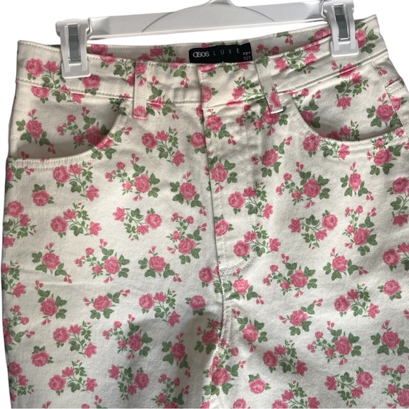 NEW ASOS LUXE Straight Cut Wide Leg Jeans Denim Roses and Cream High Rise 6 NWT - Picture 3 of 10